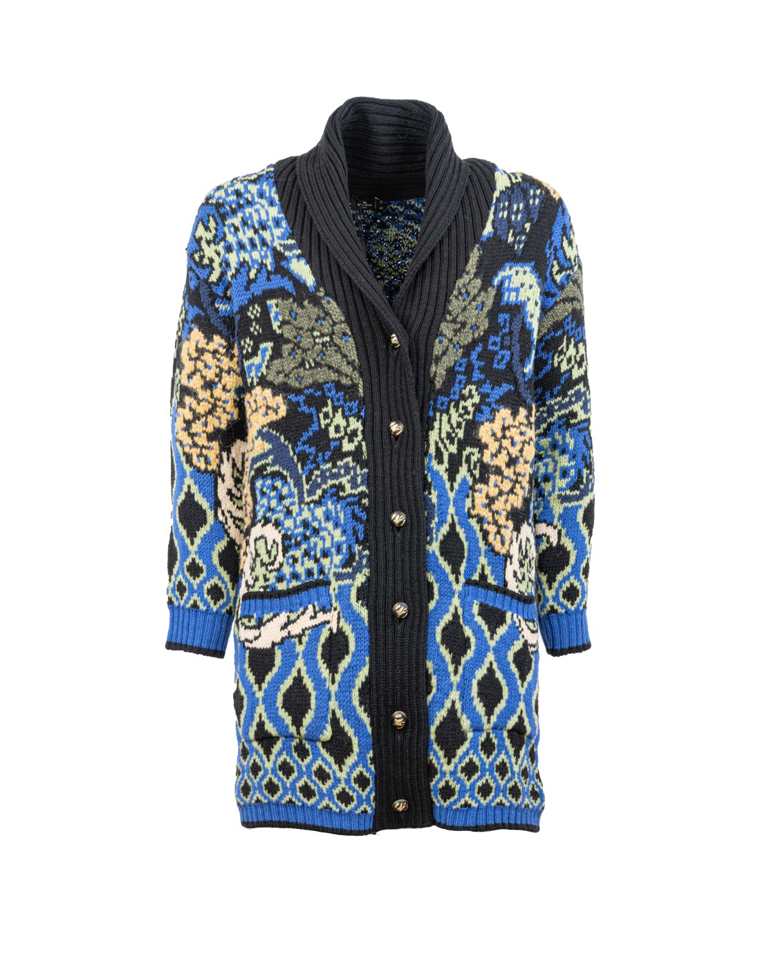 shop ETRO Saldi Cardigan: Etro cardigan in maglia di lana jacquard con motivi geometrici piazzati. 
Vestibilità over.
Scollo a V.
Chiusura monopetto.
Bottoni Pegaso.
Tasche laterali applicate.
Composizione: 85% Lana 2% Alpaca 2% Acetato 1% Nylon.
Fabbricato in Italia.. 13753 9142-0001 number 41708